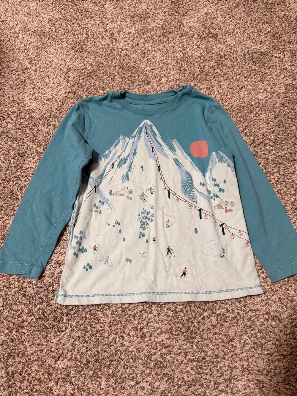 Peek Kids Long-Sleeve Ski Mountain Tee in Teal and Light Gray